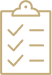 A hand holding a tablet displaying a checklist with checkmarks next to completed items, over a blurred background.
