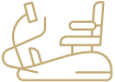Line drawing of a modern physical therapy clinic with equipment, a patient lying on a treatment table, and a therapist assisting.